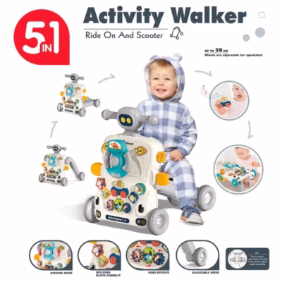 5 in 1 Baby Walker Gris – Trotteur Évolutif Multifonction pour Bébé