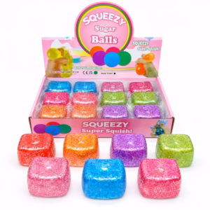 Squeezy Sugar Balls – Cube Squishy Pailleté Anti-Stress